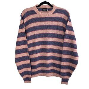 Vintage Manhattan Mens Wool Stripe Sweater Tan Purple Gray USA Made Indie Grunge